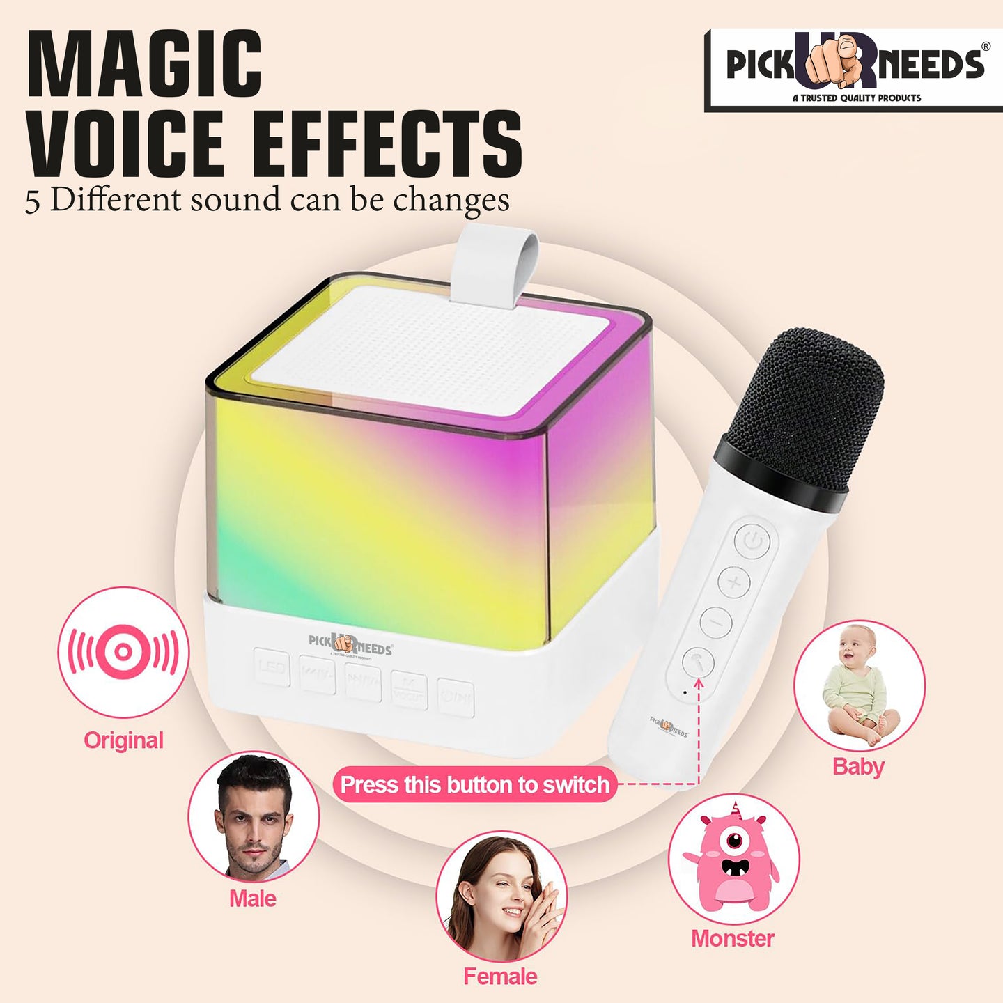 Pick Ur Needs Rechargeable Karaoke Mike 4 Type Voice RGB Light For Singing Bluetooth Speaker Microphone  (Blue)